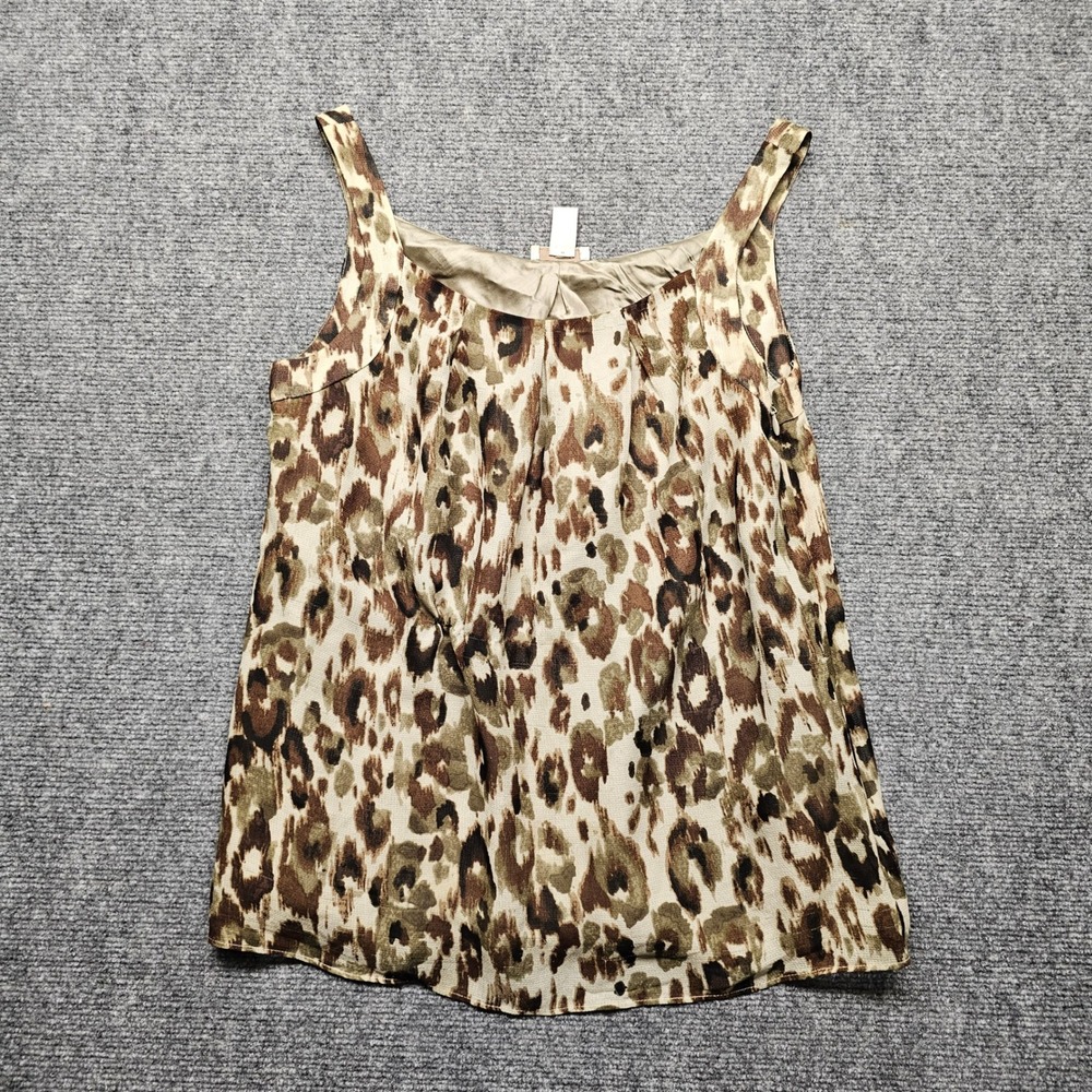 J.Crew Womens Brown Leopard Print 100% Silk Pleated Sleeveless Tank Top Size 4